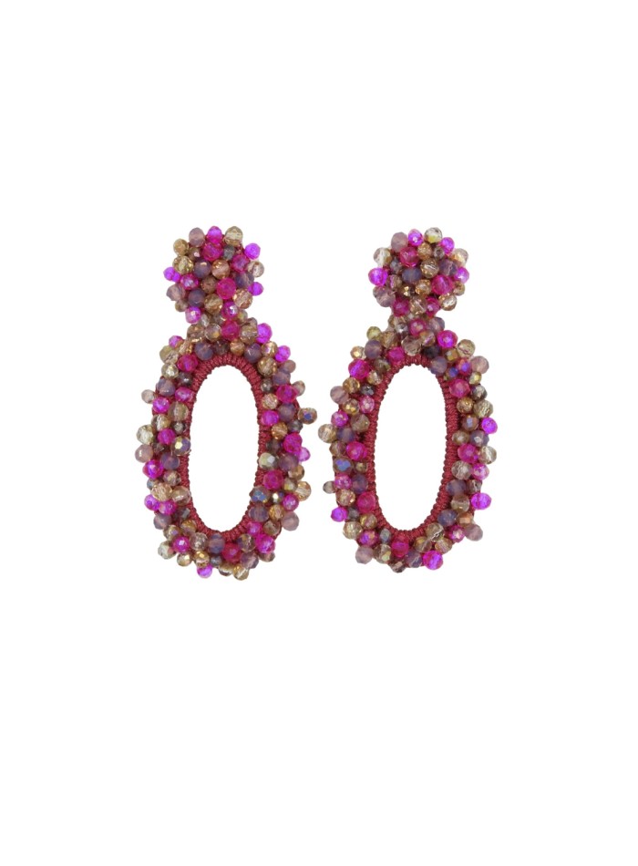 Pendientes de fiesta con piedras facetadas en forma ovalada fucsia