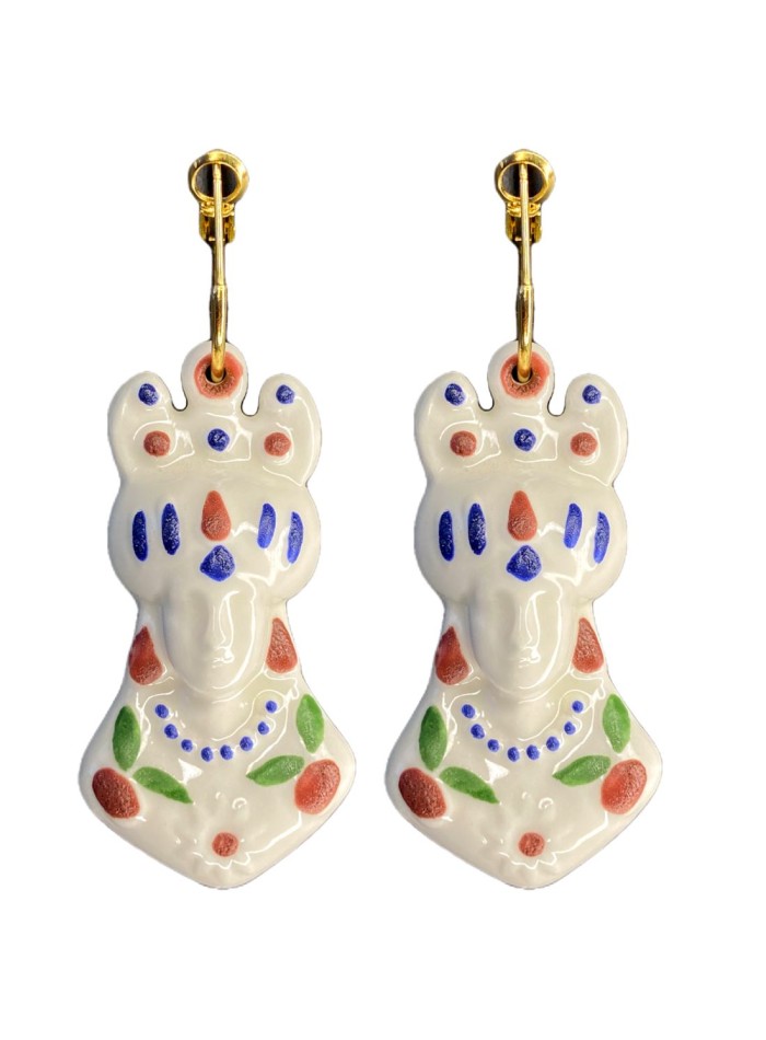 Boucle d'oreilles longues en porcelaine céramique blanche colorée