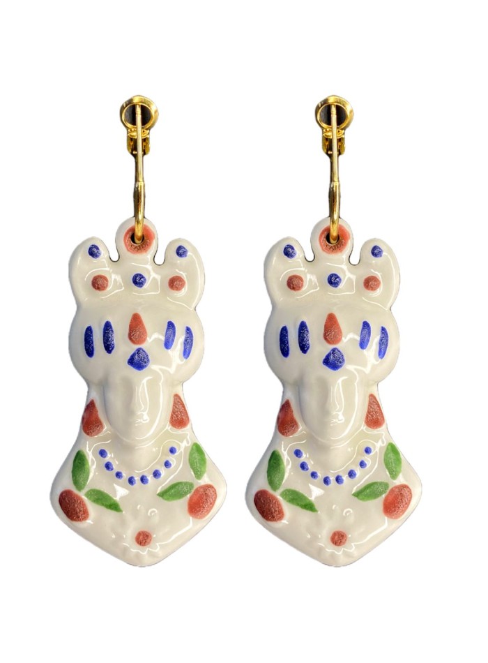 Long earrings made of coloured white ceramic porcelain
