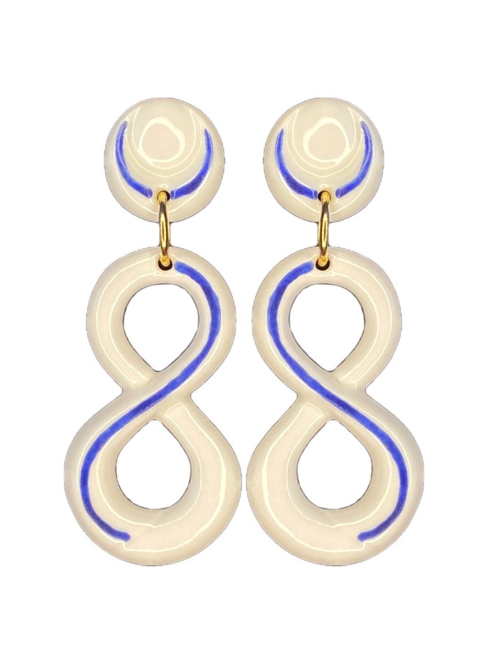 Blue enamelled ceramic infinity long earrings