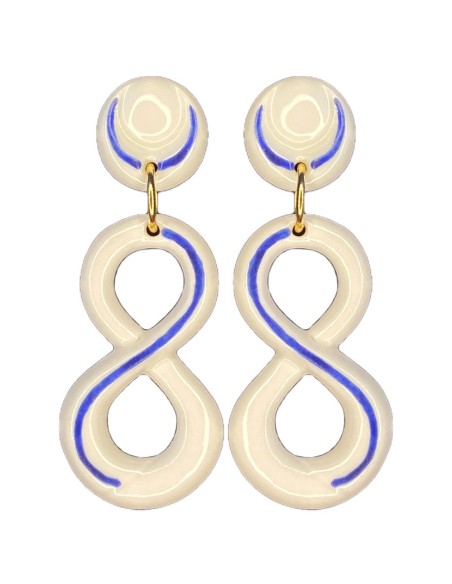 Blue enamelled ceramic infinity long earrings