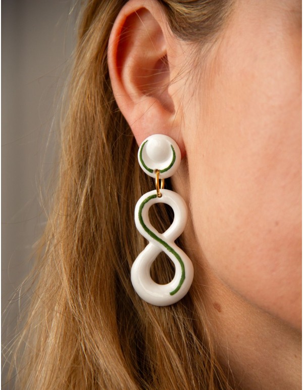 Green enamelled ceramic infinity long earrings 2