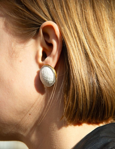 Porcelain button party earrings painted with gold