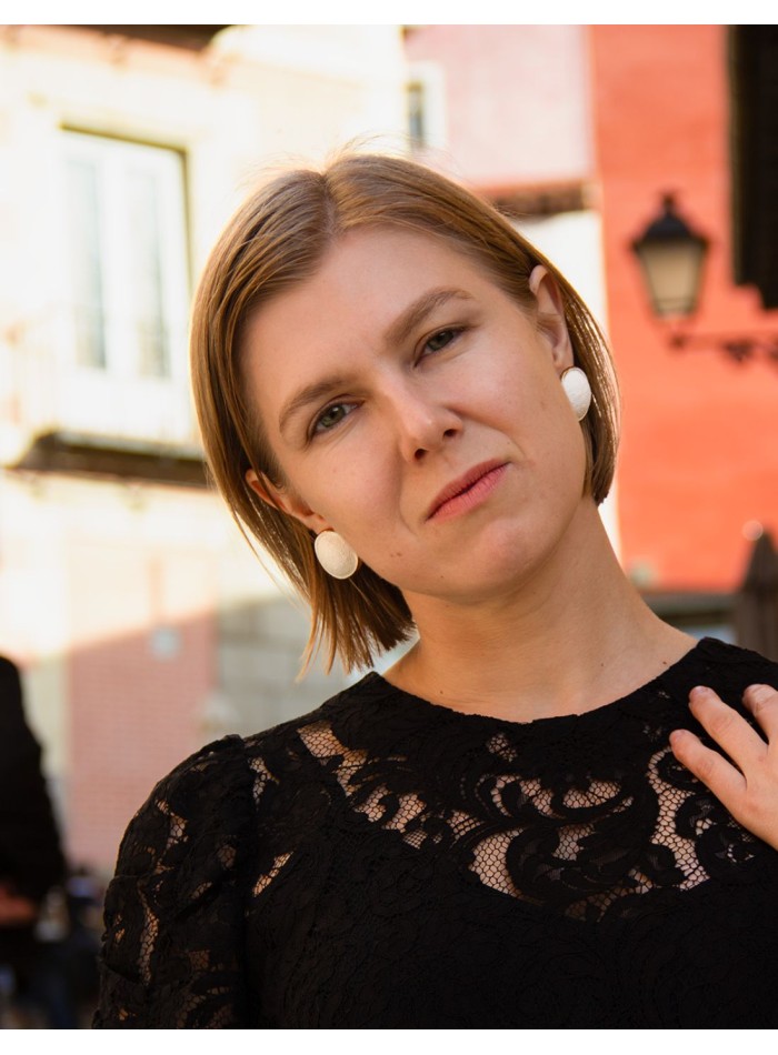 Porcelain button party earrings painted with gold