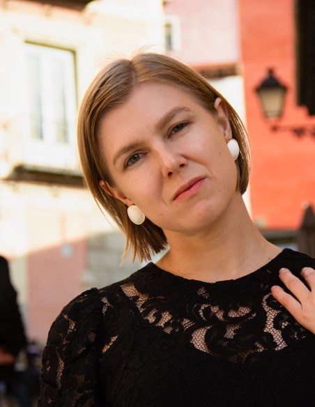 Porcelain button party earrings painted with gold