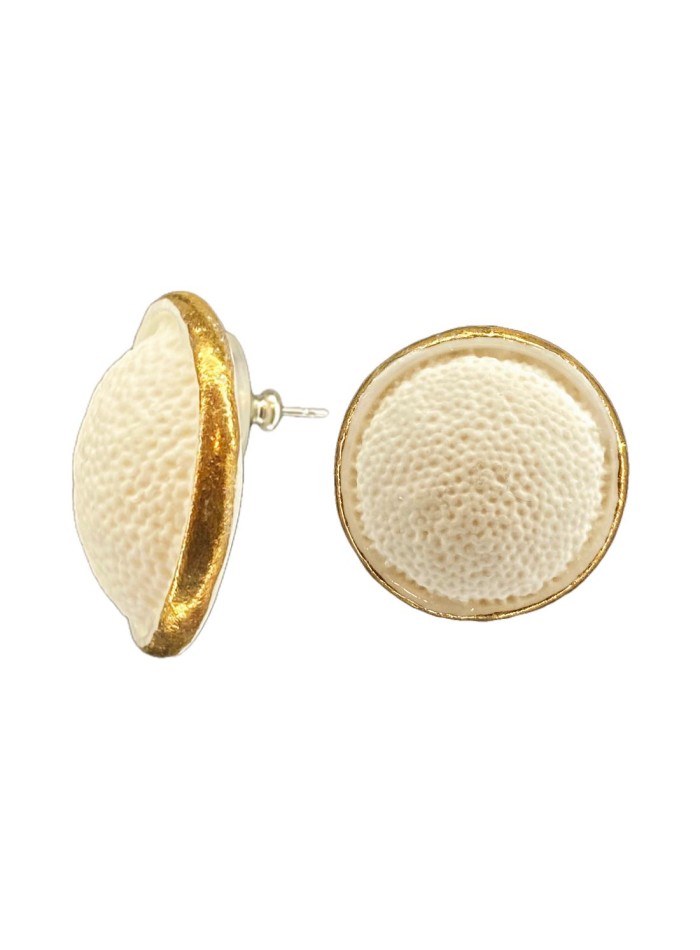 Porcelain button party earrings painted with gold