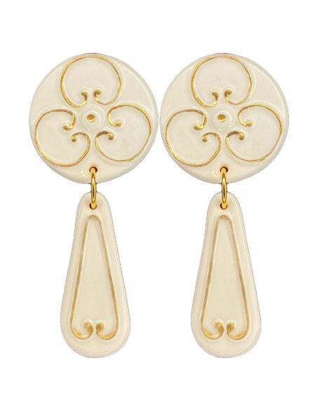 Boucle d'oreilles en porcelaine peinte en or