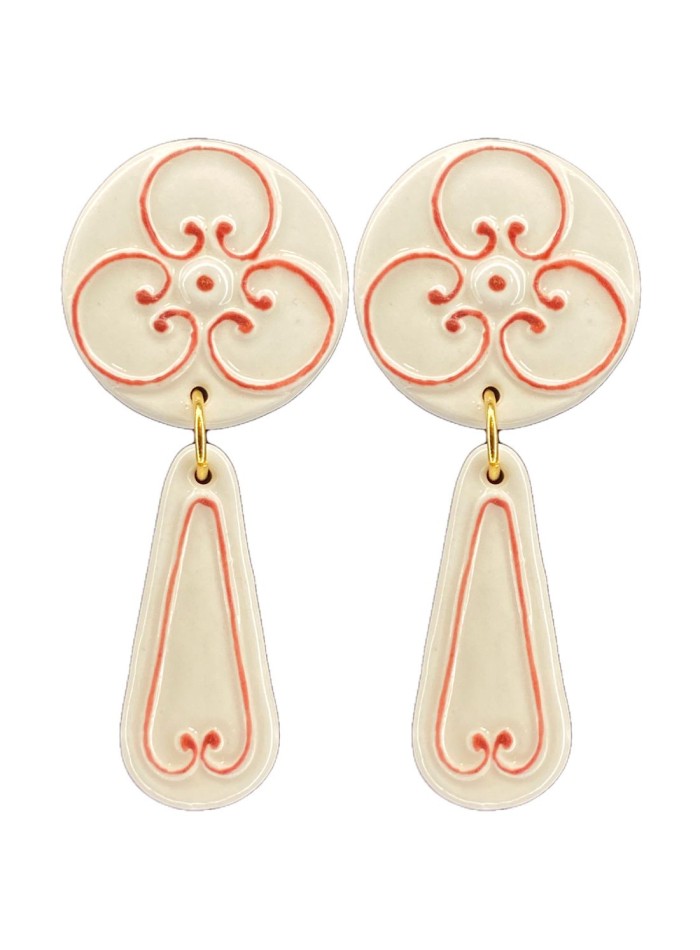 Boucle d'oreilles longues en céramique de porcelaine blanche peinte