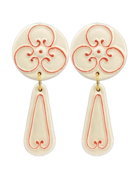 Painted white porcelain ceramic long earrings