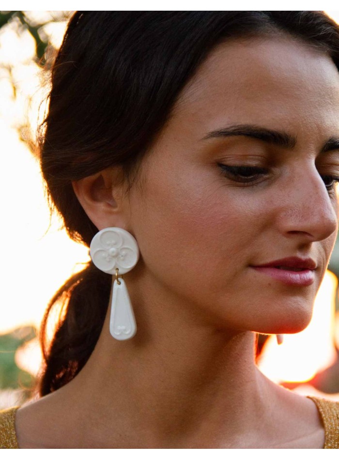 Pendientes de fiesta porcelana cerámica blanca