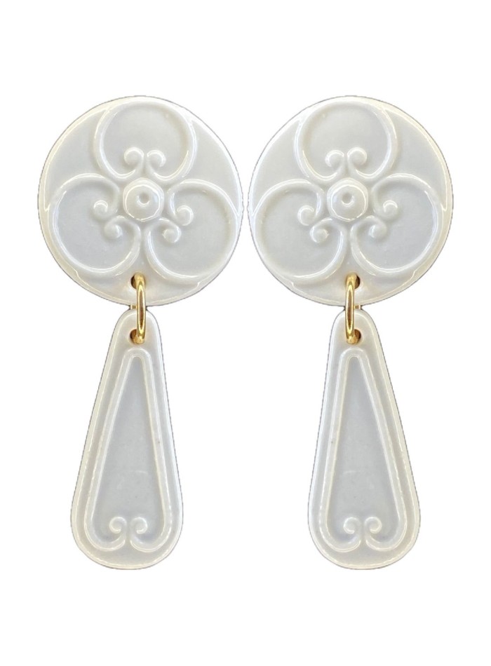 Boucle d'oreilles de fête en céramique blanche et porcelaine