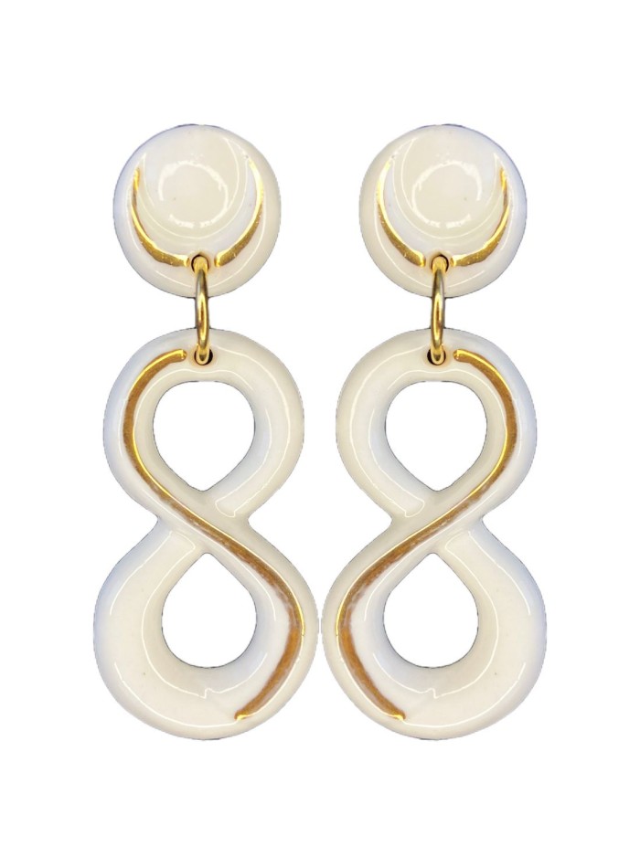 Boucle d'oreilles longue en porcelaine et plaqué or