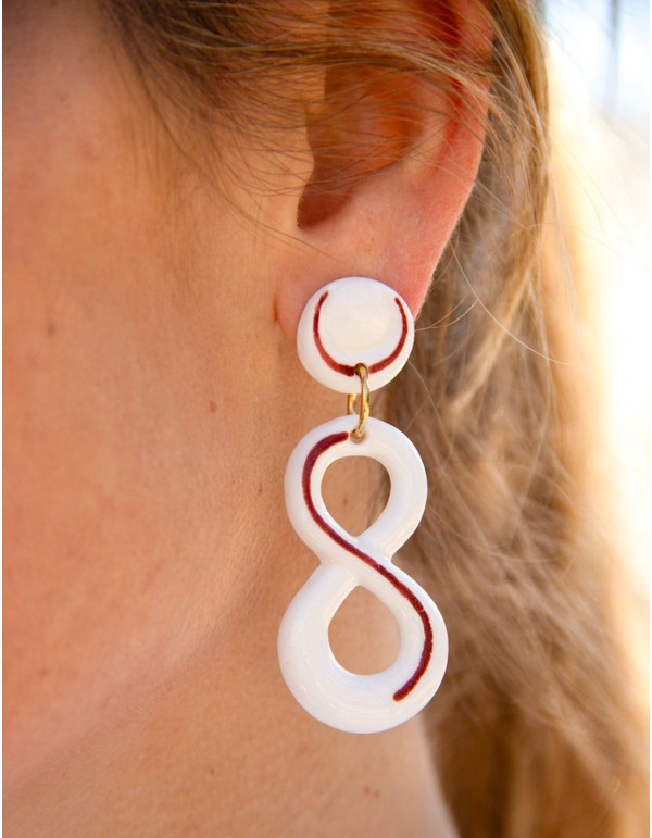 Red ceramic porcelain infinity long earrings 2