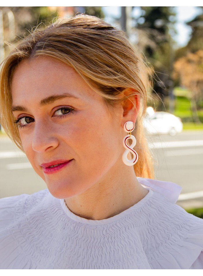 Red ceramic porcelain infinity long earrings