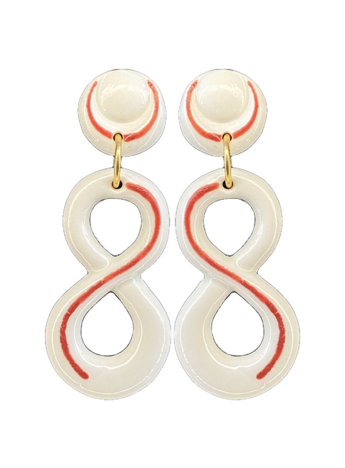 Red ceramic porcelain infinity long earrings