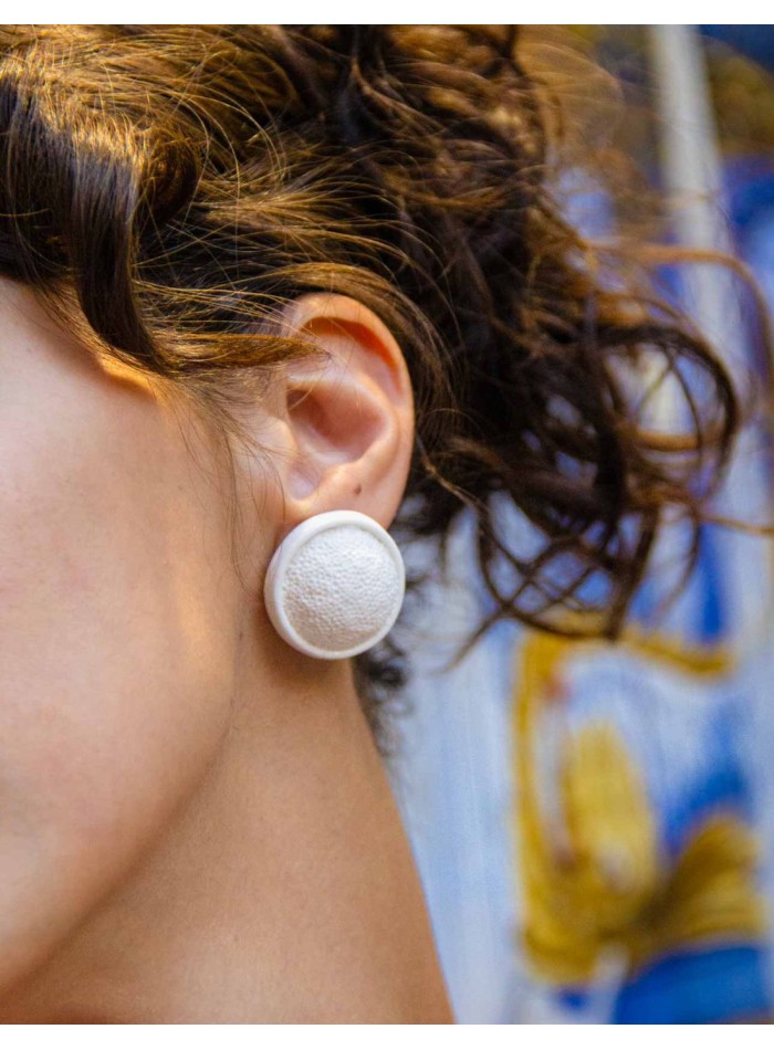 White ceramic textured button party earrings