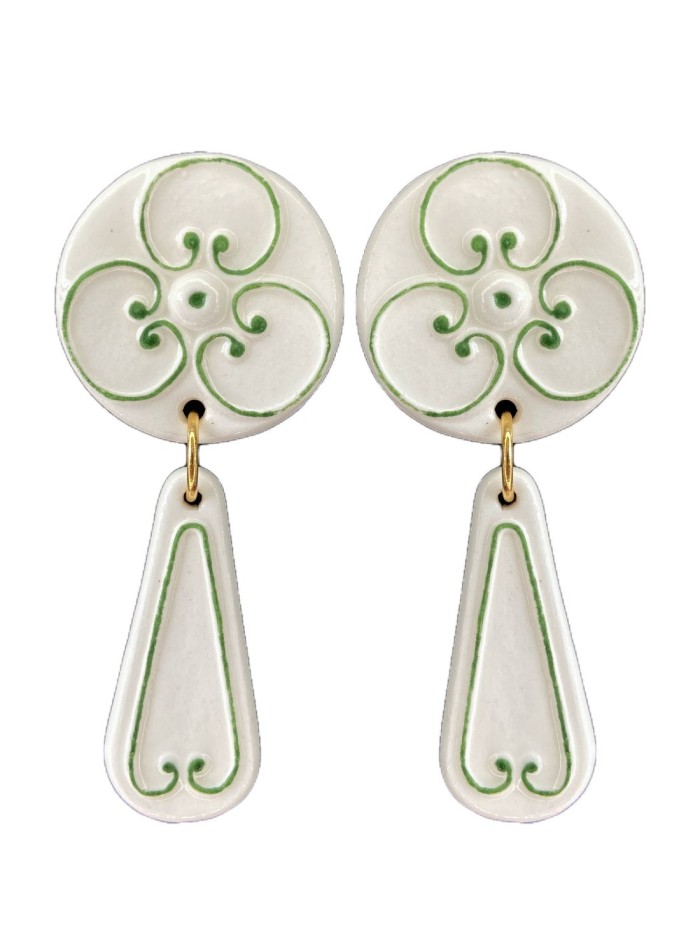 Boucle d'oreilles en porcelaine, céramique et émail vert