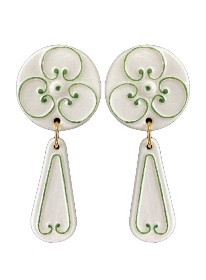 Porcelain ceramic green enamel earrings