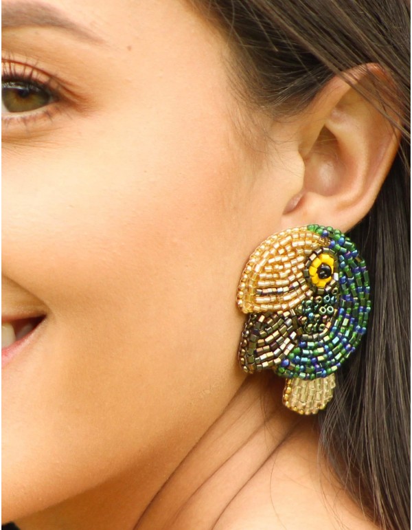 Party earrings with multicoloured crystals in the shape of a toucan 2