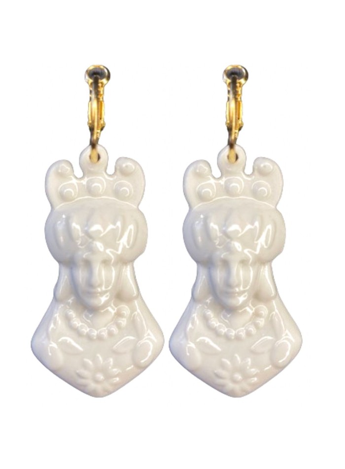 Long white porcelain earrings with 3D texture