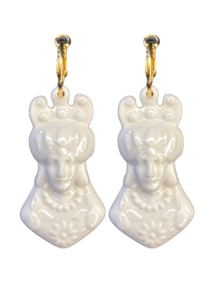 Boucle d'oreilles longues en porcelaine blanche avec texture 3D