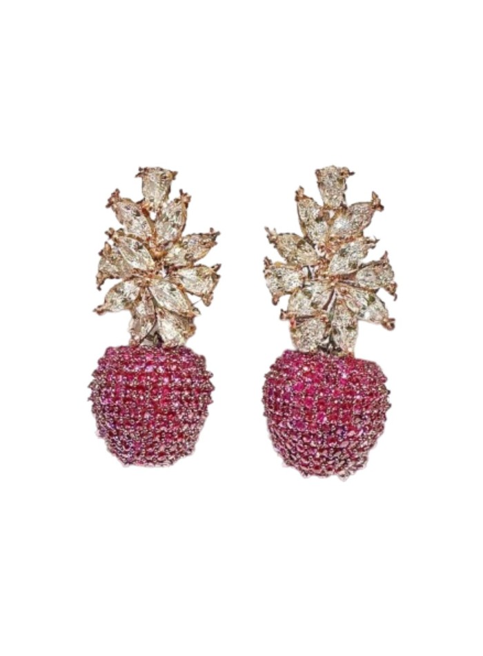 Apple and leaf party earrings with zircons