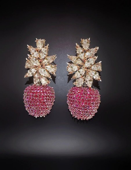Apple and leaf party earrings with zircons