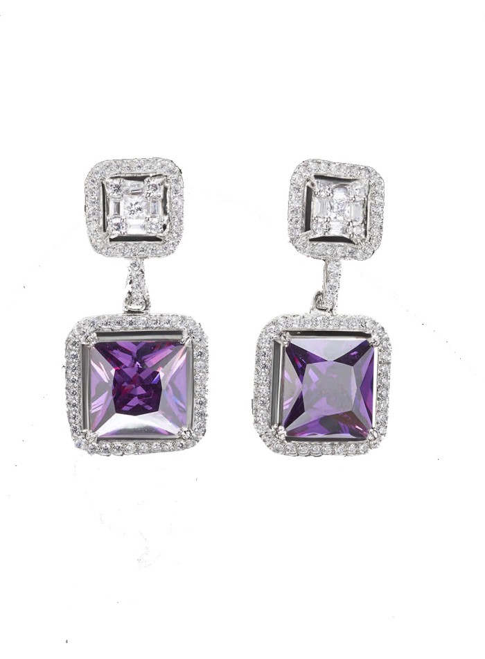 Party earrings with zirconia and semiprecious...