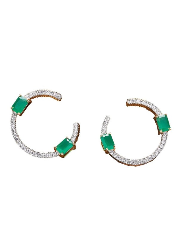 Boucle d'oreilles circulaires avec zircon et pierre 2