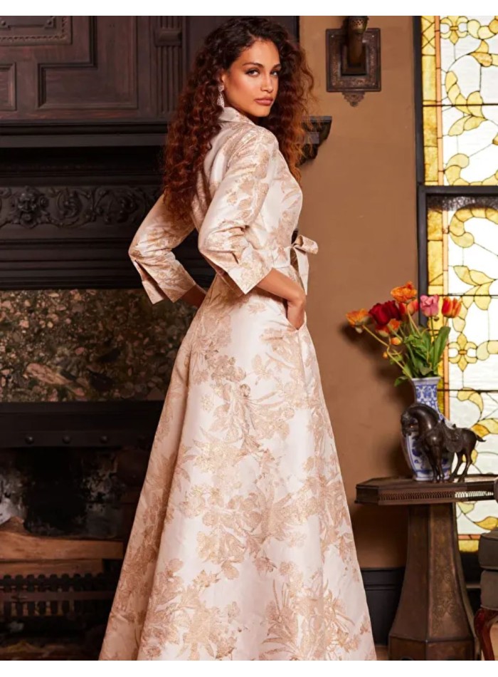 Vestido largo de fiesta brocado con cuerpo...