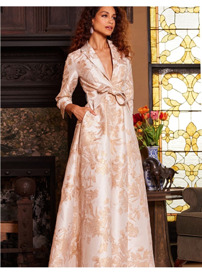 Long brocade party dress with dinner jacket...