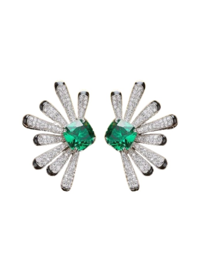 Party earrings with half sun shape and zirconias
