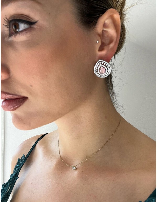 Boucle d'oreilles d'appoint avec zircons et pierre rose