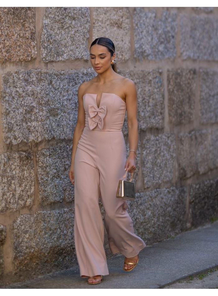 Dusty pink strapless jumpsuit with bows