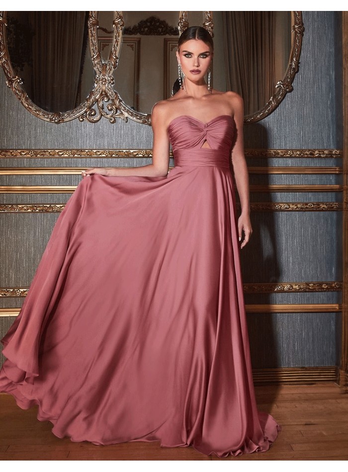 Satin long gown with Sweetheart Neckline with Draped Detail - INVITADA PERFECTA