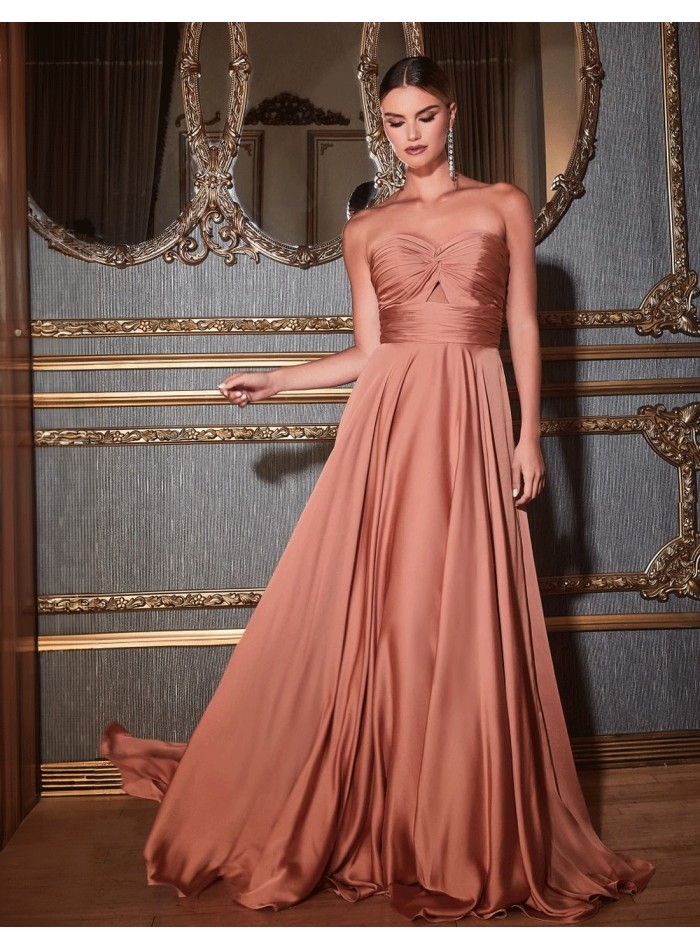 Satin long gown with Sweetheart Neckline with Draped Detail - INVITADA PERFECTA