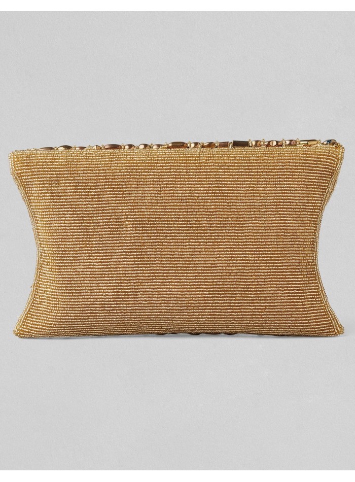 Bolso de mano con pedrería cosida a mano dorado...