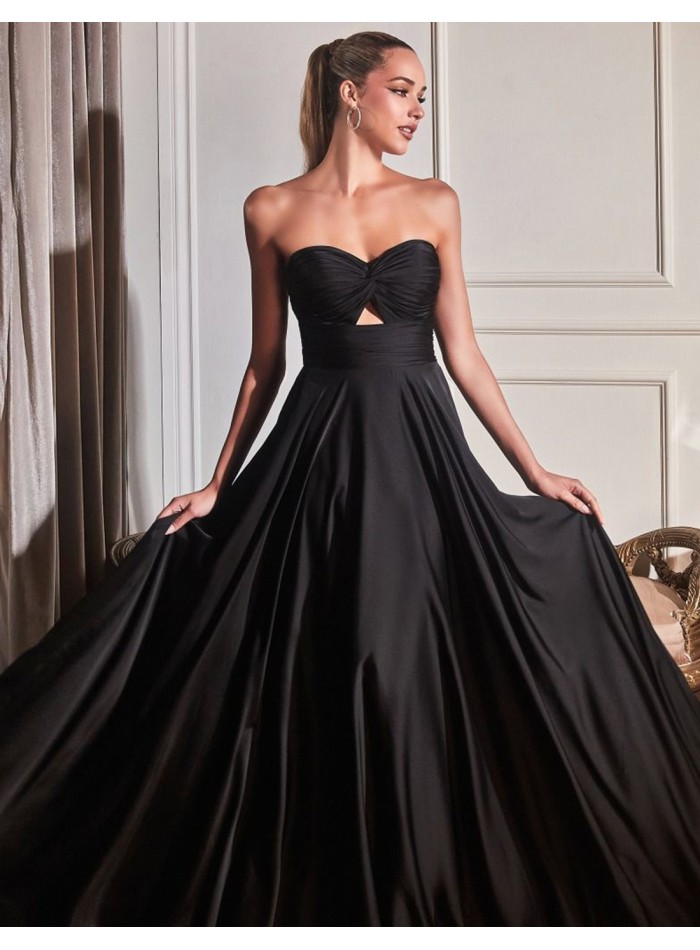 Satin long gown with Sweetheart Neckline with Draped Detail - INVITADA PERFECTA