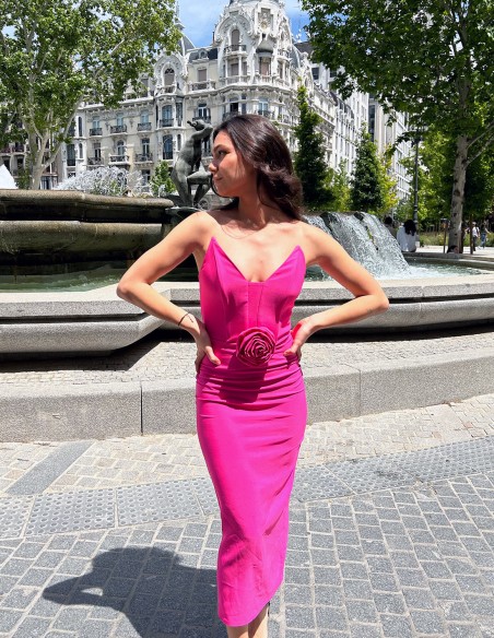 Robe de cocktail sans bretelles avec maxi fleur en 3D - Marta Baos