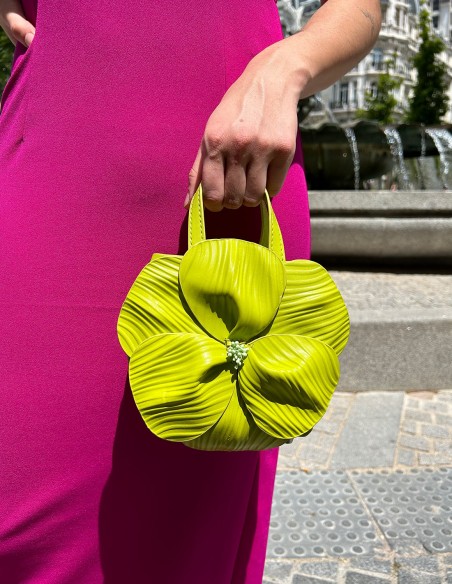 Bolso de mano con flor en 3D de piel sintética para invitada