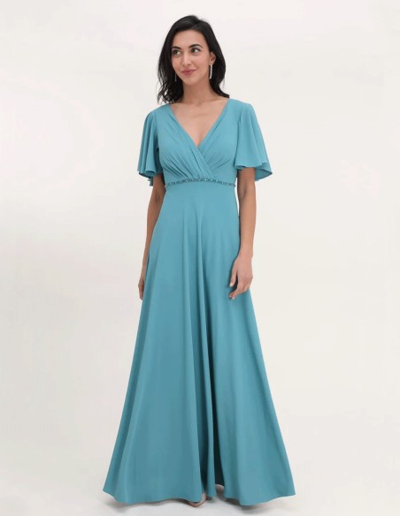 Long gown with rhinestone detail V-neckline Long gown with rhinestone detail V-neckline
