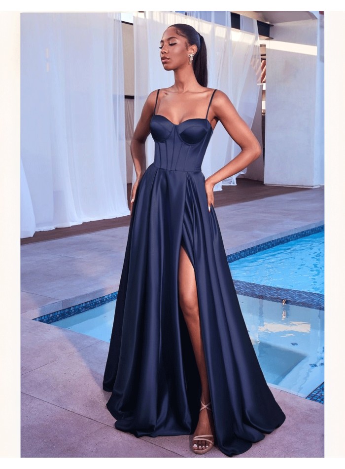 Long satin gown with a bodice