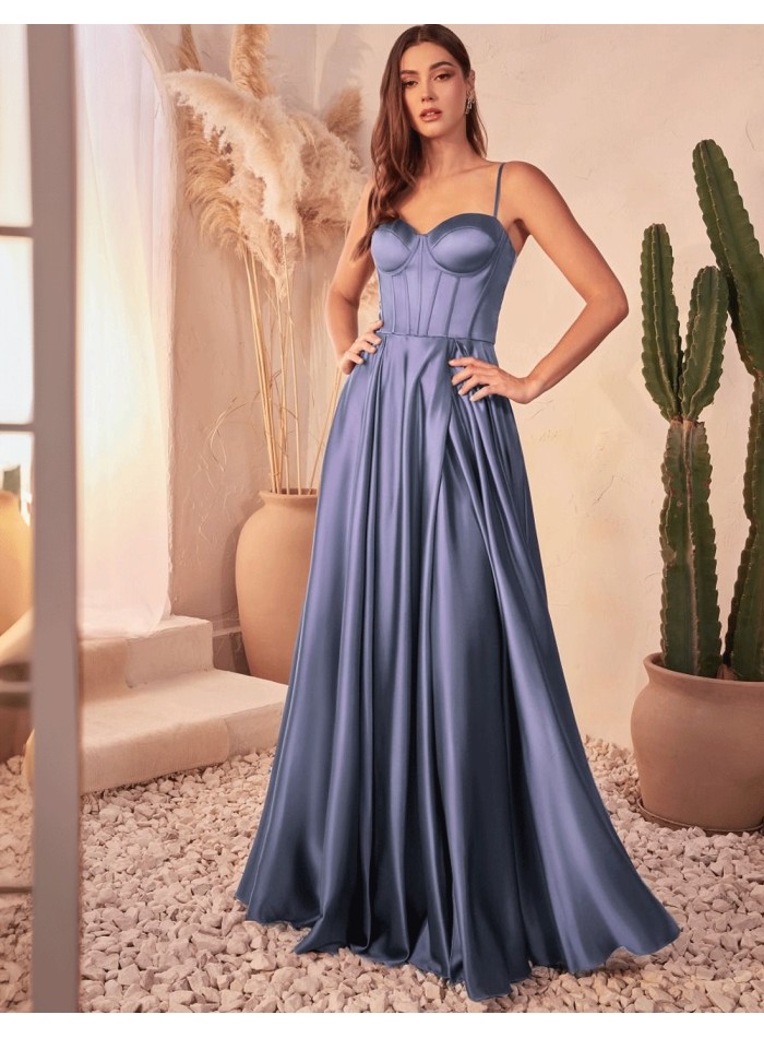 Long satin gown with a bodice