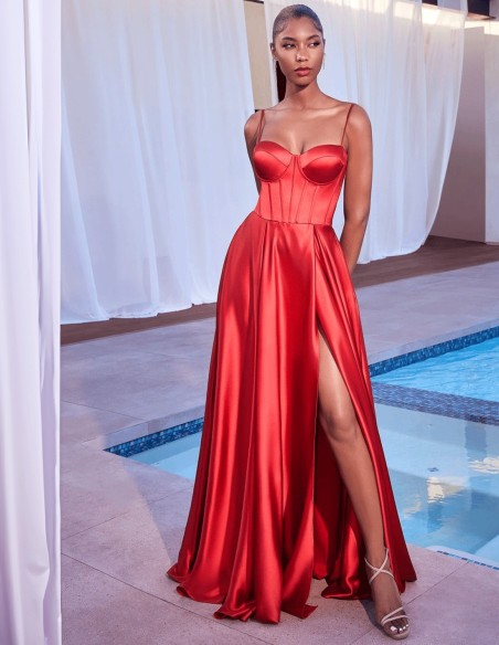 Vestido de fiesta largo de satén con corpiño