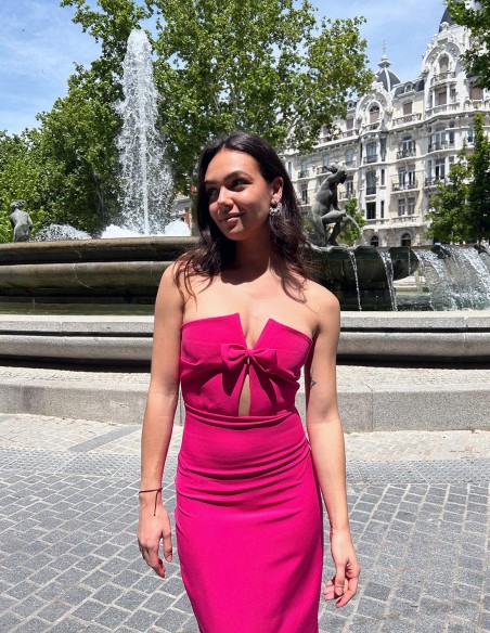 vestido de fiesta largo palabra de honor con lacito frontal