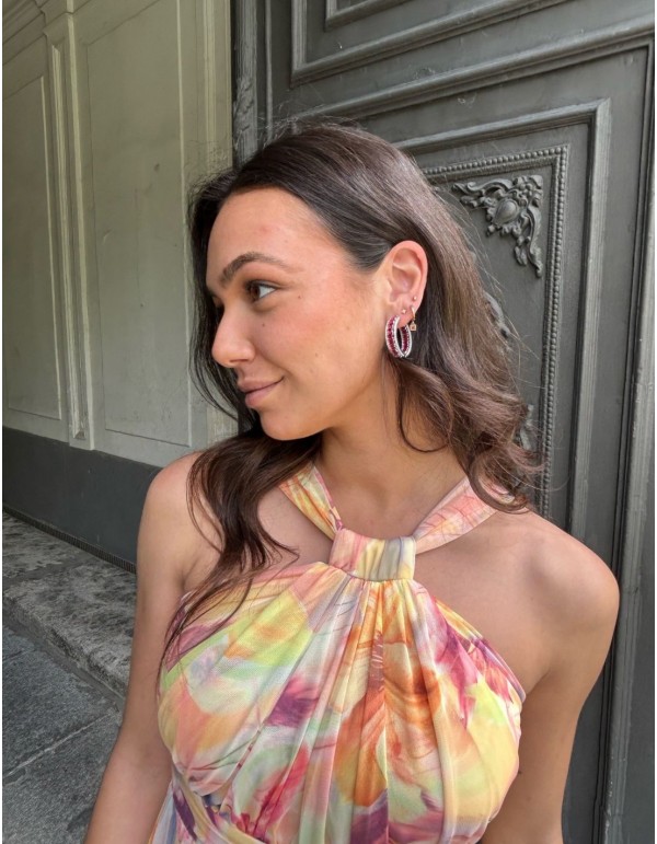 Boucle d'oreilles de fête en pierre rouge et zirconia