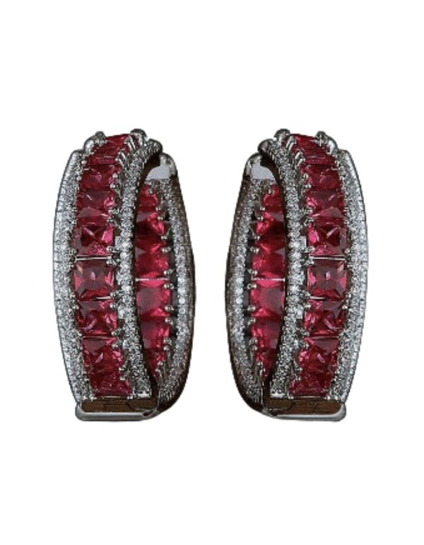 Boucle d'oreilles de fête en pierre rouge et zirconia 2