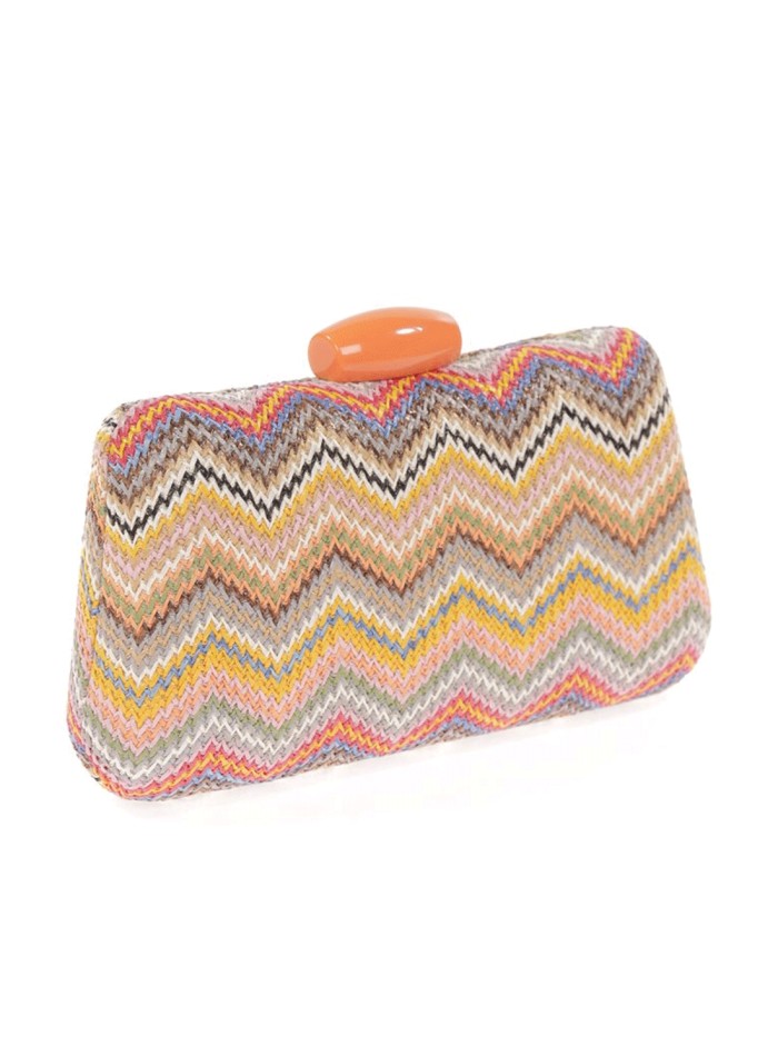 Raffia bag with multicoloured zigzag design
