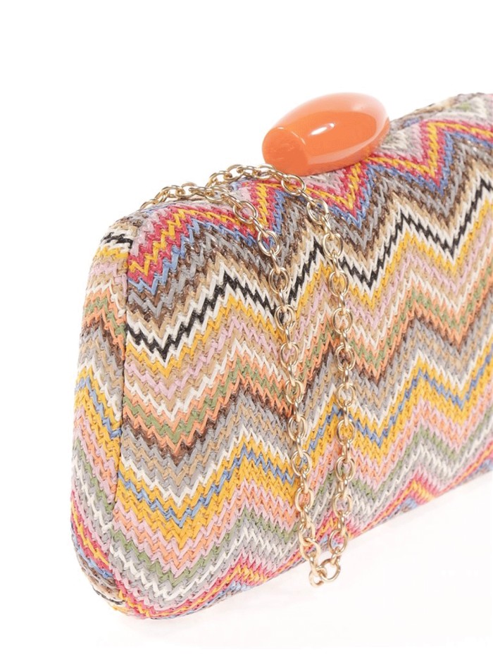 Raffia bag with multicoloured zigzag design