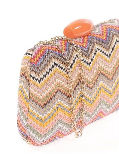 Raffia bag with multicoloured zigzag design